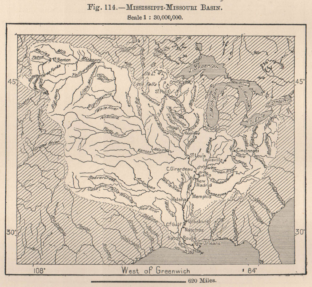 Mississippi-Missouri Basin. USA 1885 old antique vintage map plan chart